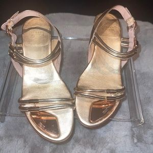 Rose Gold Stuart Weitzman Low Wedge Strappy Sandals Size 8.5